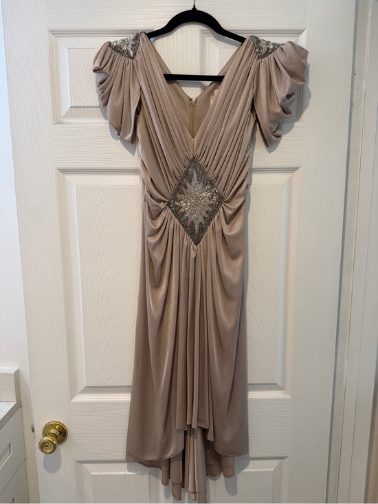 Cache Dresses & Skirts - Cache Taupe Midi Dress with Beaded Accents
